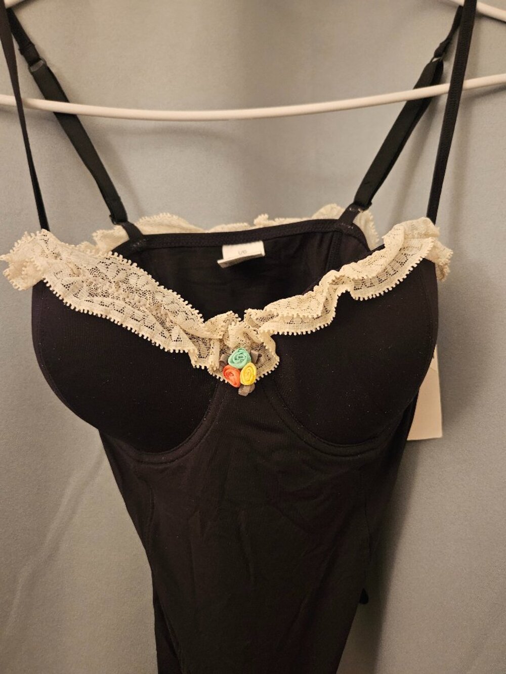 Brand New Calvin Klein Bustier Top Black with lace and floral detail Size Large